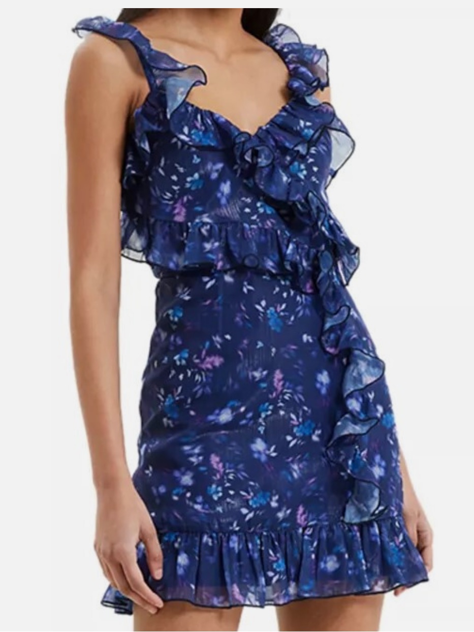 French Connection Navy Floral Ruffle Mini Dress